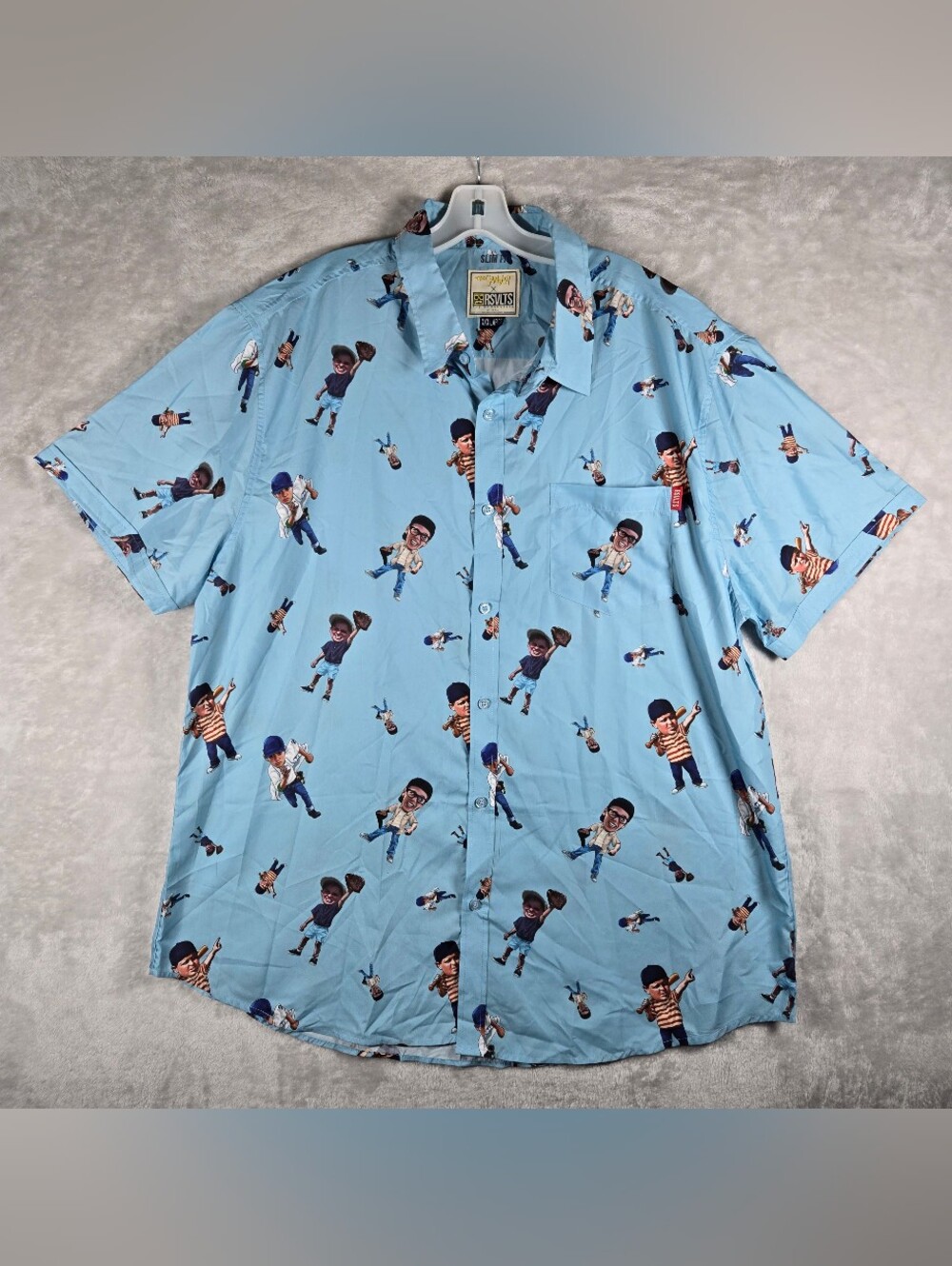 RSVLTS X The Sandlot Bobblehead Short Sleeve Button Up Mens Slim XXXL 3XL Blue